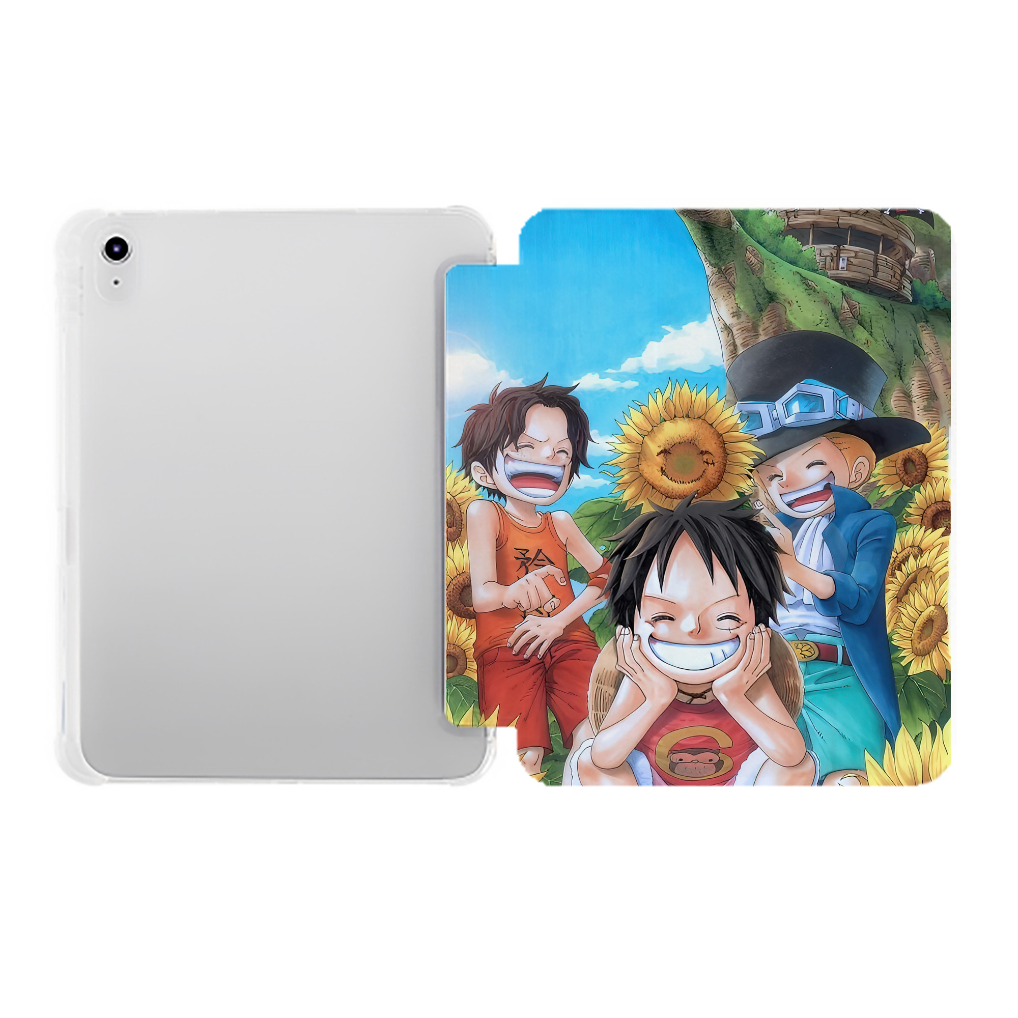 （画像用） ワンピース ONE PIECE IPad ケース ペン収納付き 三つ折りスタンド PUレザー×シリコン 対応機種9.5/10.5/10.9インチ